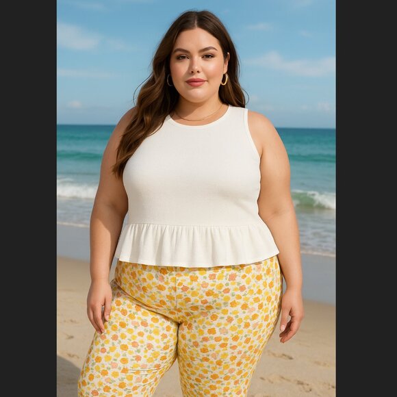 Torrid White Textured Knit Ruffle Hem Sleeveless Crop Tank Top 5X 28 Casual NWT - Picture 1 of 7